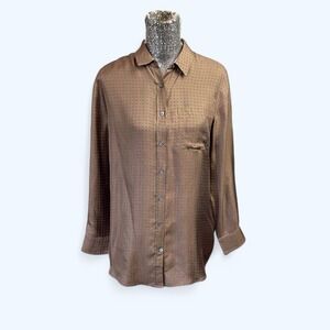 Banana Republic Silk Button Up Shirt Small Geometric Print Long Sleeve